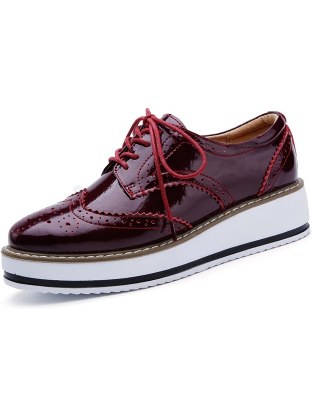 Women's Rose Round Toe Lace Up Leather Oxford Shoes Wingtip White Platform